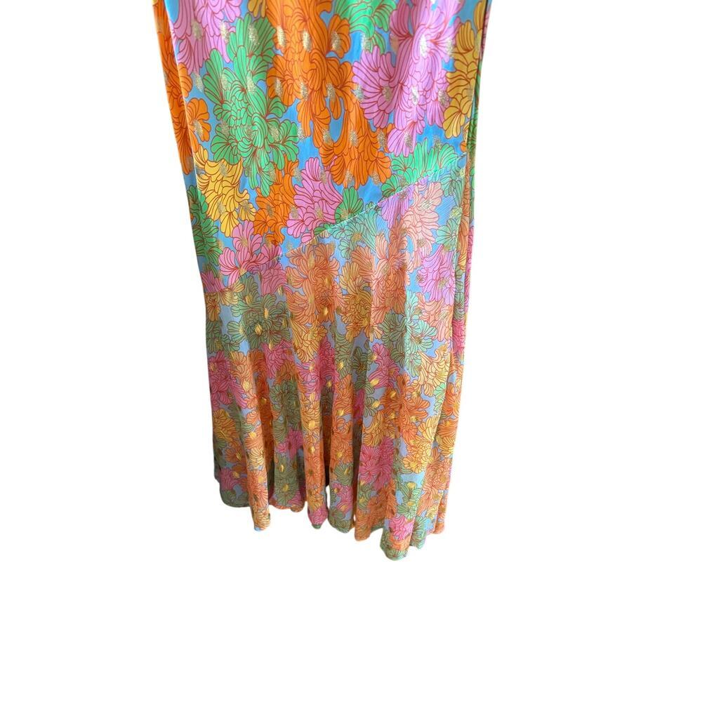 Never Full Dress Multicolor Floral Alaia Midi Long Sleeve Boho Dress 10/12 - Picture 11 of 16